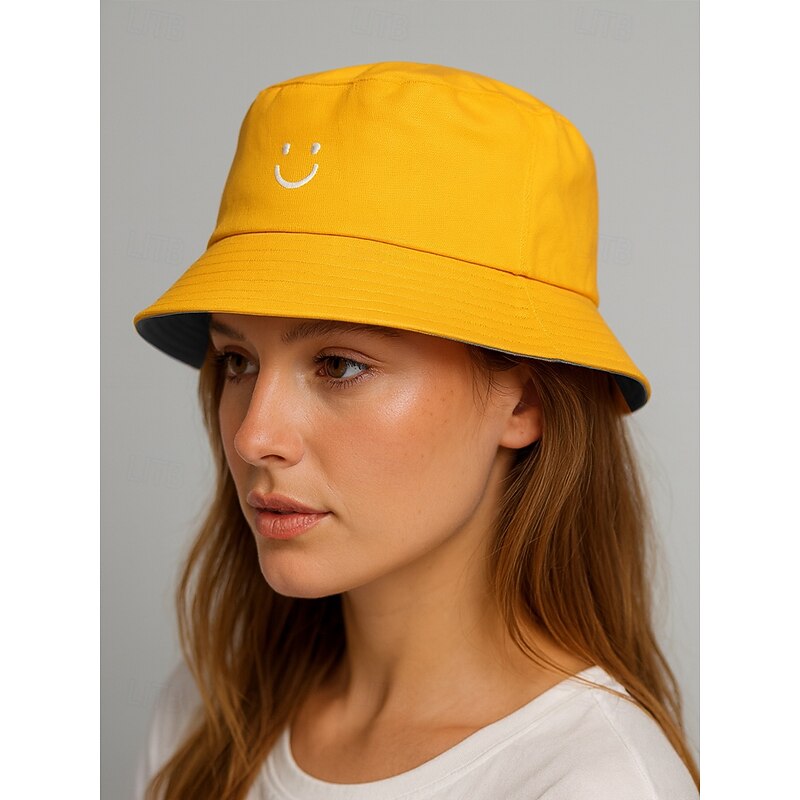 Women's Reversible Smiley Face Bucket Hat, Casual Cotton Sun Hat for Outdoor Travel, Beach and Everyday Wear3