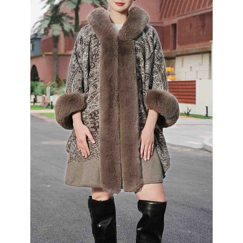 Faux Fur Wraps Elegant Plus Size Curve 3/4 Length Sleeve Batwing Sleeve Polyester Wedding Wraps With Pure Color For Special Occasion Fall & Winter