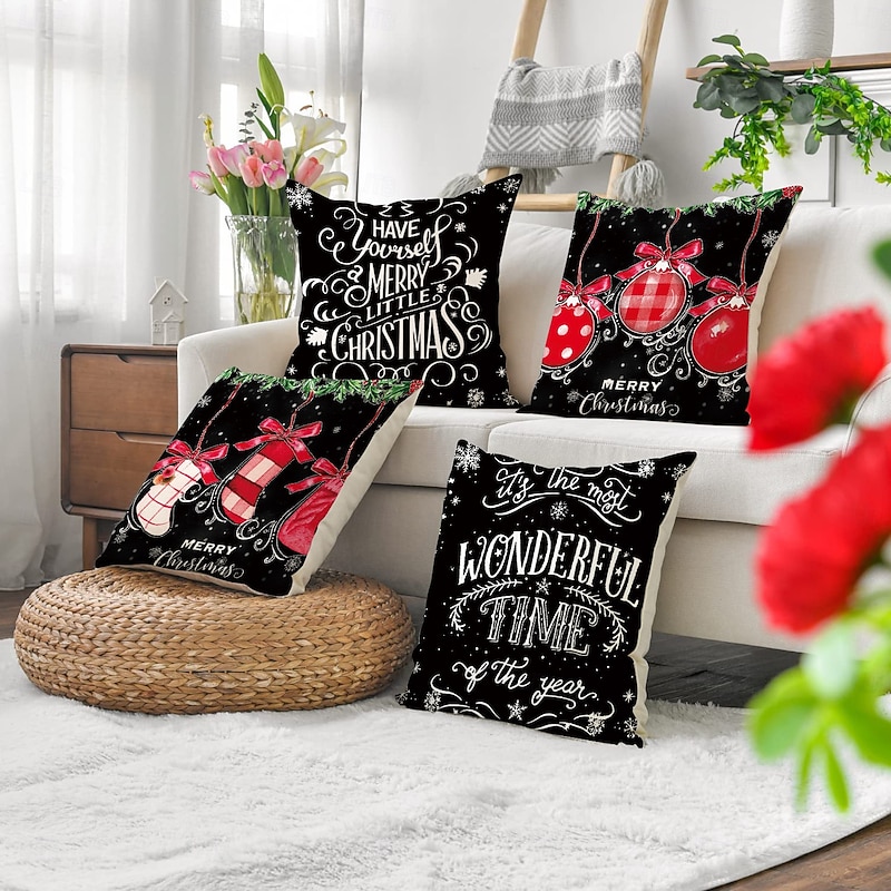 New Christmas Pillow Covers, Linen Alphabet Print Decorative Cushions, Stain-Resistant Throw Pillows for Living Room Holiday Decor2