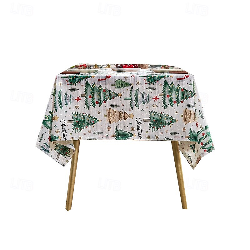 American Style Christmas Tablecloth, Holiday Dining Table Cover with Xmas Tree Design, Festive Table Decoration for Home Party & Seasonal Dining Room Decor3