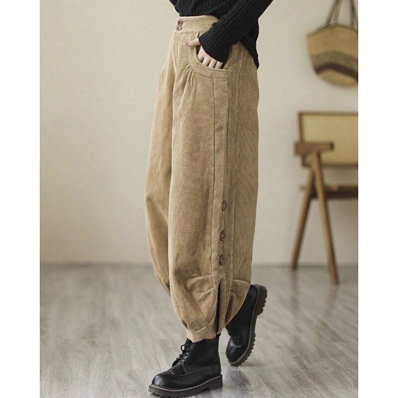 Women's Chinos Bloomers Streetwear Casual Full Length Medium Waist Plain Pocket Elastic Waist Comfortable Micro-elastic Outdoor Vacation Street Black Green Coffee Fall Winter Regular Fit3