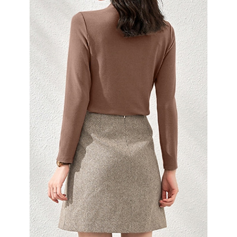 Women's Blouse Solid Color Elegant Stylish Basic Long Sleeve High Neck Regular Tops Daily Black White Brown Green Spring Fall Winter2