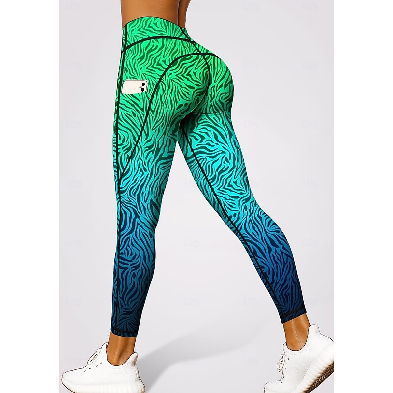 Women's pilates leggings fitness pants Gym Leggings Pockets Stamp Duty Side Pockets Pilates Gym Gym Workout Pants Tights Leggings Color Gradient Leopard Print Amethyst Jade Sports Activewear High3