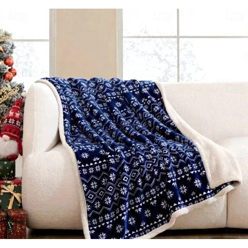 Sherpa Flannel Blanket, Halloween & Christmas Snowflake Cozy Throw, Warm Gift Blanket for Sofa & Bed3