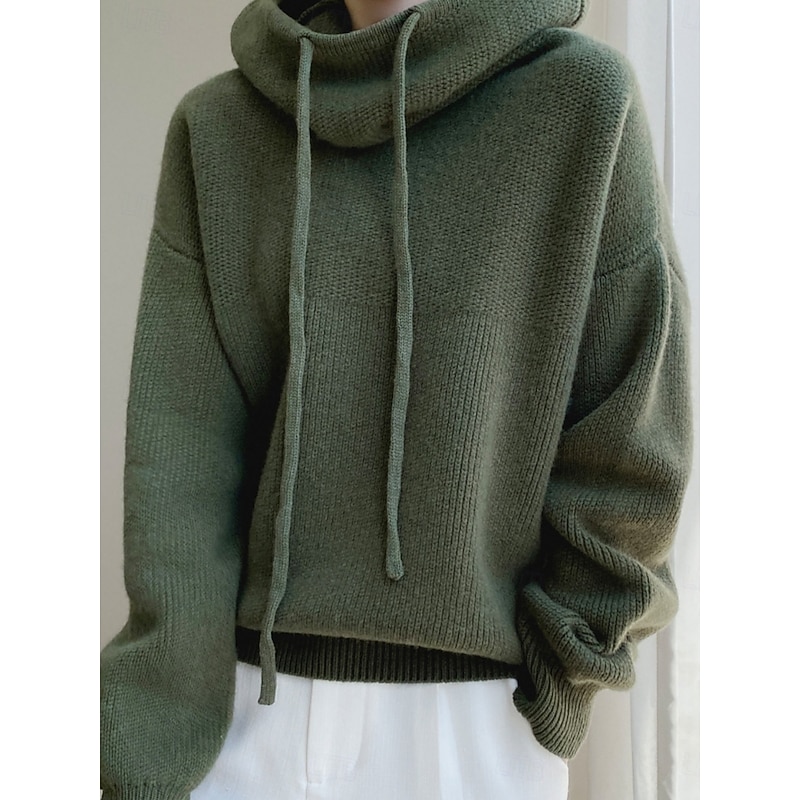 Women's Sweater Casual Soft Pure Color Ribbed Hooded Knitted Hooded Long Sleeve Regular Tops Knit Outdoor Daily Weekend Navy Blue Blue Fall Winter3