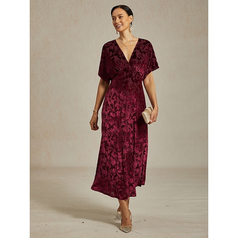 Women's Midi Dress Sheath Dress Elegant Party Party Wedding Guest Cocktail Party Regular Fit Solid Color Floral Sleeveless V Neck Red Summer Spring Fall Winter4