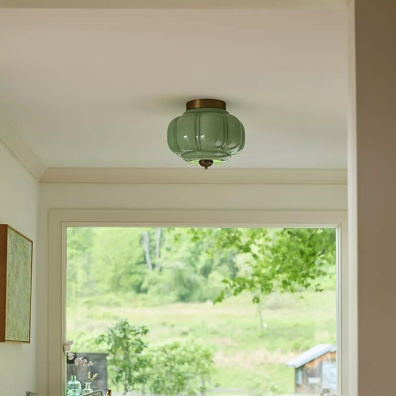 Vintage Milk Glass Semi Flush Mount Eloise Ceiling Light2