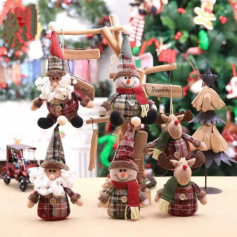 3PCS Christmas Plush Dolls – Desktop Figurines & Tree Ornaments, Snowflake & Plaid Holiday Decorations, Perfect Festive Gifts