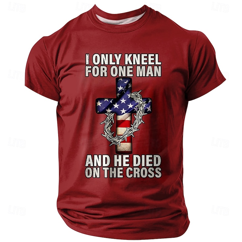 Men's American US Flag Christian T Shirt Short Sleeve T shirt 3D Print Crew Neck Shirt Daily Military Street Daily Black Red Blue Summer Spring Clothing Apparel S M L XL XXL XXXL
