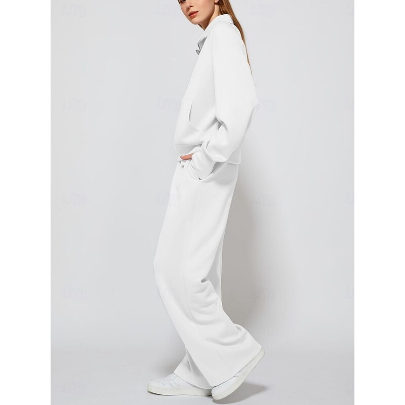 Women's Sports Fashion Streetwear Pants Sets Bolero Top Long Sleeve Turtleneck Solid Color Outdoor Work Casual White Blue Green Fall Loose Fit4