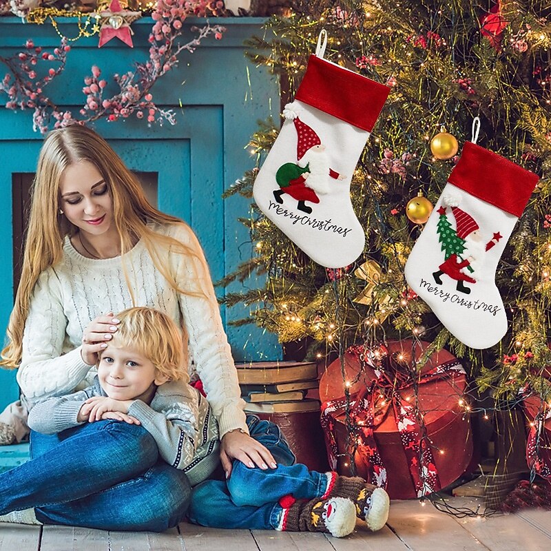 1 PC Christmas Stocking Candy Gift Bag For Kids Holiday Party Decoration Santa Claus Tree Hanging Ornament Christmas Candy Holder Present Pouch4