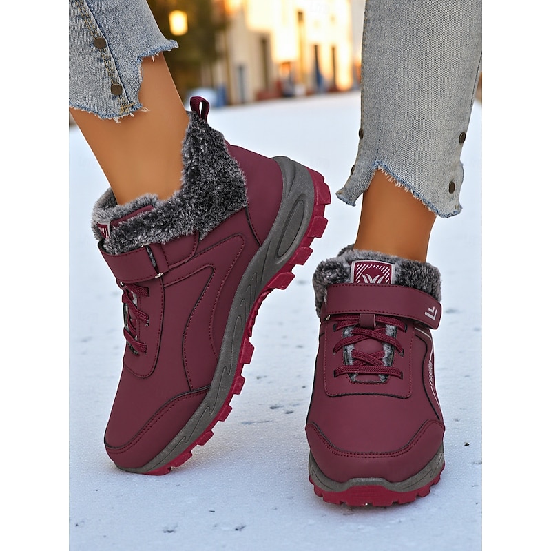 Women's Warm Fur Lined Sneakers, Waterproof Non-Slip Casual Winter Shoes for Cold Weather Outdoor Wear