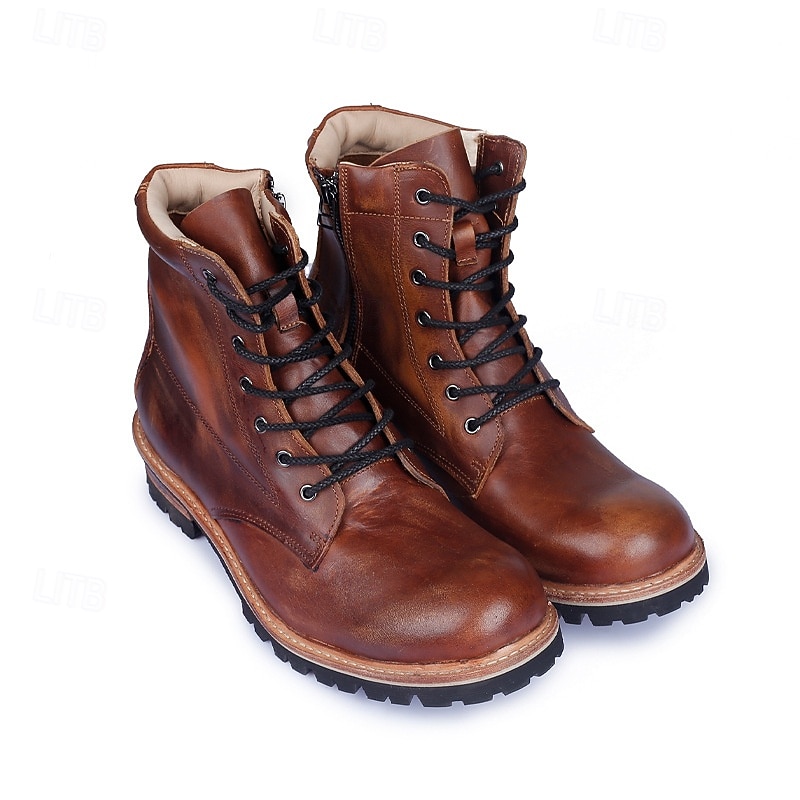 Men's Genuine Leather Lace-Up Work Boots – Durable Outdoor Combat Hiking Boots with Rugged Sole for Construction and Adventure4