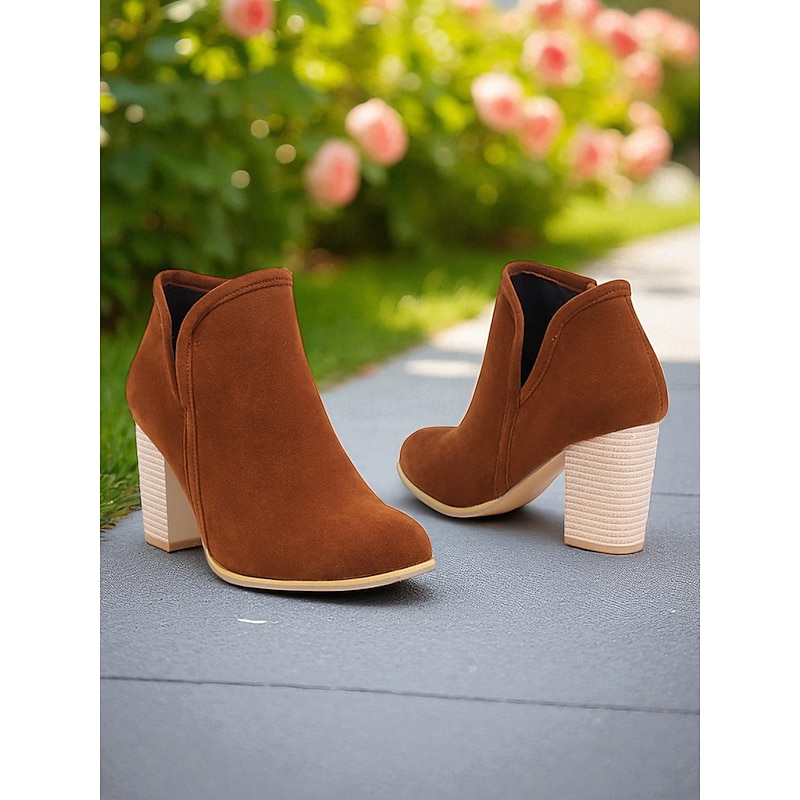Women's Brown Faux Suede Ankle Boots with Block Heel – Elegant Dress Boots for Daily Wear3