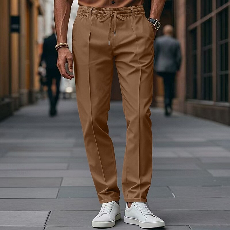 Men's Trousers Dress Pants Slacks Casual Pants Pleated Pants Drawstring Elastic Waist Plain Comfort Full Length Party Business Daily Fashion Streetwear Black Brown Inelastic