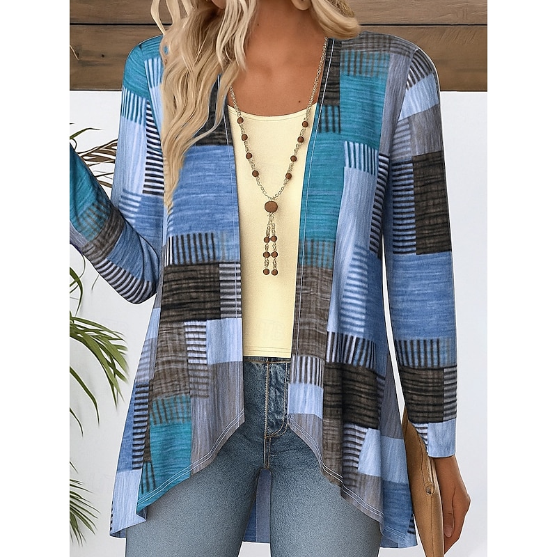 Women's Blouse Casual Long Sleeve Asymmetrical Regular Tops Daily Print Blue Purple Orange Green Summer Fall Winter3