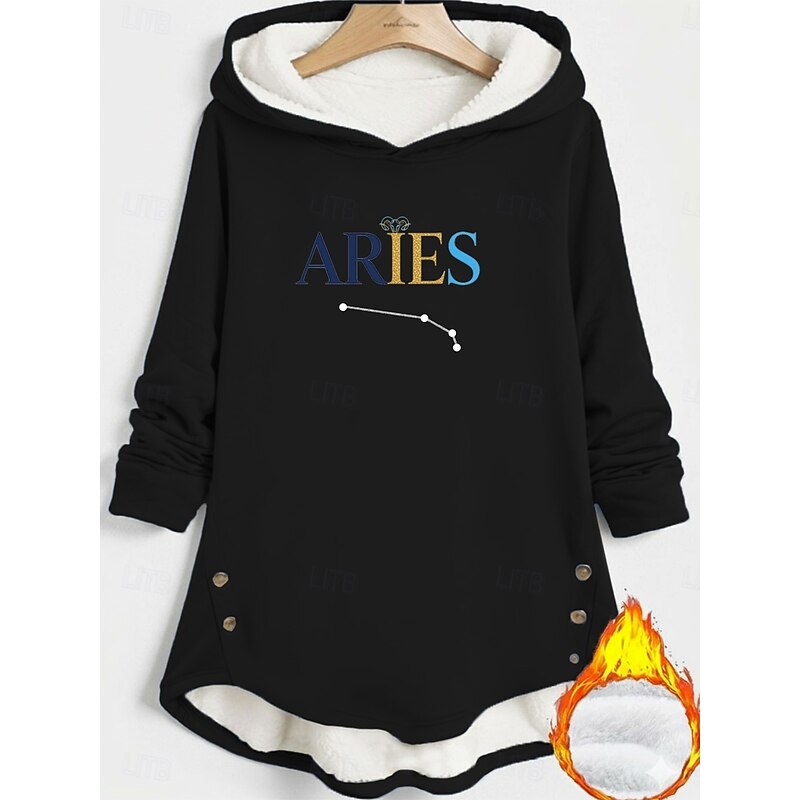 Women's Pullover Hoodie Sweatshirt Letter Warm Casual Long Sleeve Hooded Long Tops Street Dailywear Holiday Buttons Print Black Dark Pink Blue Gray Fall Winter