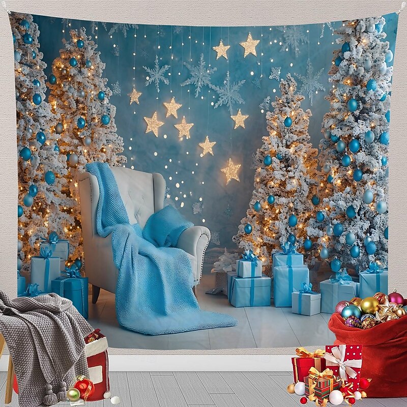 Chrismas Hanging Tapestry Christmas Tree Christmas Wreath Gift Boxes Large Wall Art Mural Decor Blanket Curtain Holiday Home Bedroom Living Room Festive Party Seasonal Celebration Decoration2