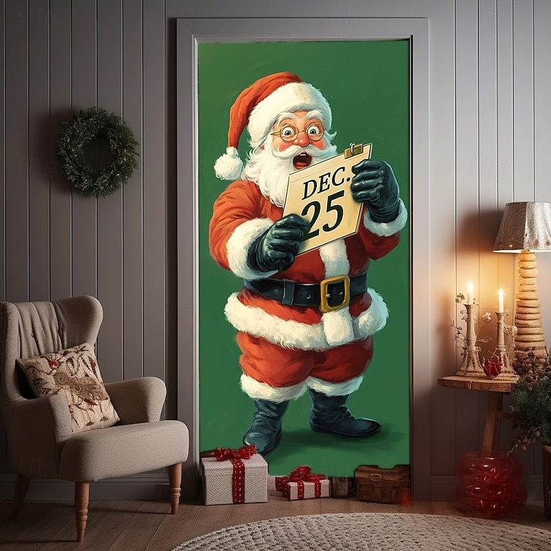 Christmas Door Cover, Jolly Santa Claus with Gift Bag Door Curtain, Funny 2025 Xmas Entrance Banner for Holiday Party, Porch and Home Decoration