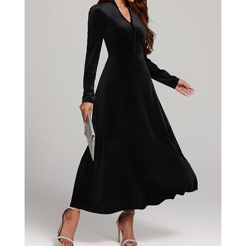 Women's Midi Dress Black Dress Casual Dress Elegant Fashion Modern Outdoor Daily Evening Party Regular Fit Plain Long Sleeve V Neck Black Spring Winter Autumn2