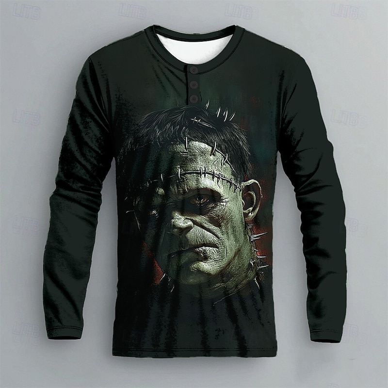 Men's Human face Henley Shirt Long Sleeve Fashion Cute Daily Casual Holiday Going out Fall Spring &  Fall 1# 2# 3# Henley Henley T-Shirt2