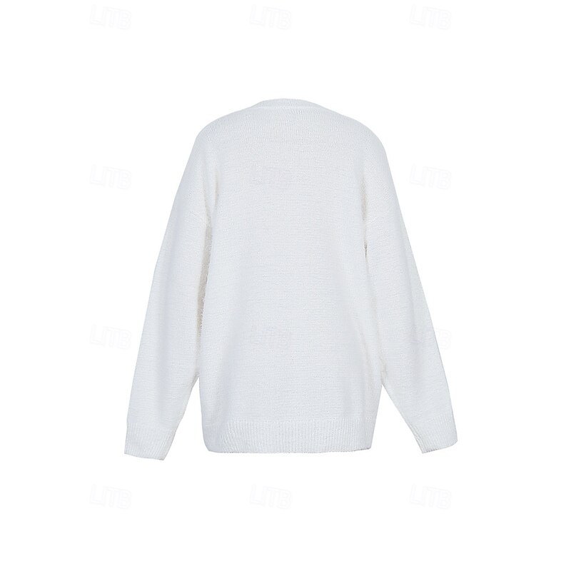 Women's Sweater Pullover Sweatshirt Fuzzy Cozy T Shirt Plain Ribbed Knitted Casual Long Sleeve V Neck Tops Daily Going out Weekend Lace Pink Oversized4