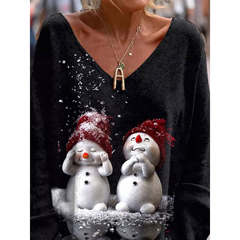 Christmas Women's T Shirt Graphic Christmas Elegant Fashion Casual Long Sleeve V Neck Regular Tops Daily Weekend Print Black Spring Fall Winter3