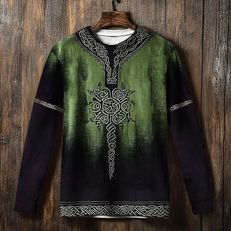 Men's Sweatshirt Brown Green Crew Neck Tree Of Life Yggdrasil Celtic Knot Print Casual Daily Holiday Vintage Viking Fall Winter Clothing Apparel Hoodies Sweatshirts3