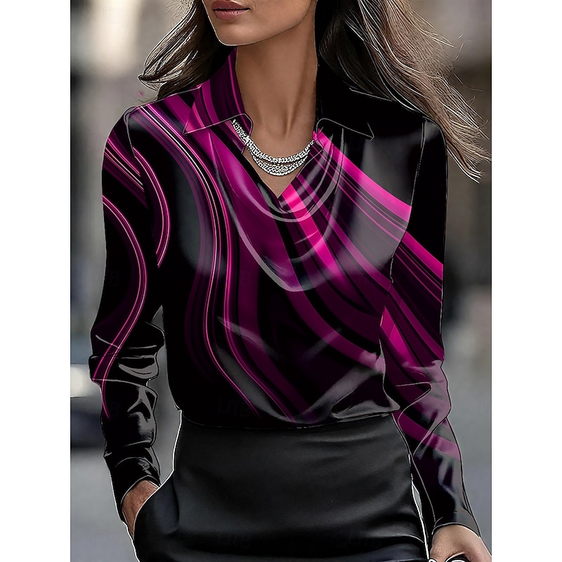 Women's Shirt Graphic Geometric Abstract Elegant Stylish Casual Long Sleeve Cowl Neck Regular Tops Work Party Evening Wear Daily Ruched Draped Red Royal Blue Blue Purple Green Fall Winter3