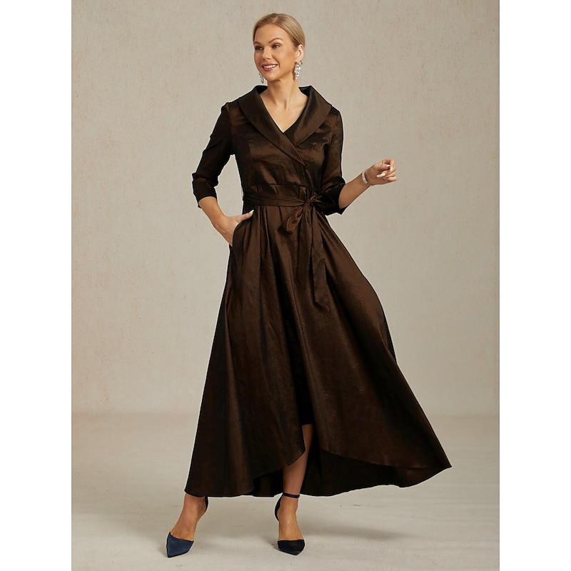 Women's Maxi long Dress Party Dress Elegant Vintage Regular Fit Solid Color 3/4 Length Sleeve V Neck Brown Fall Winter4