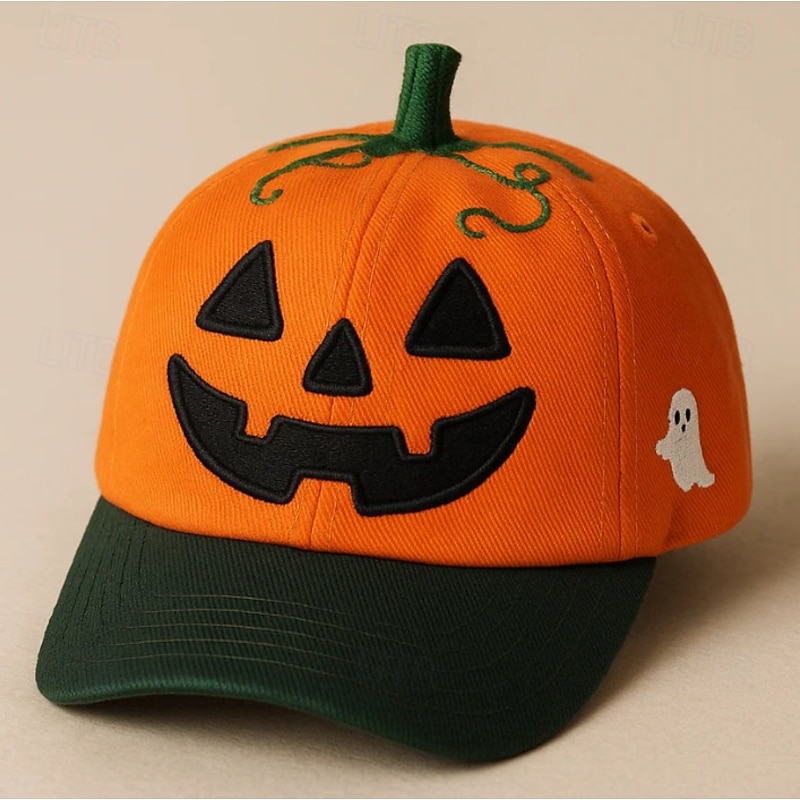 Men's Baseball Cap Sun Hat Trucker Hat Orange Polyester Embroidered Fashion Casual Halloween Party Festival Pumpkin Ghost Adjustable Sunscreen Breathable