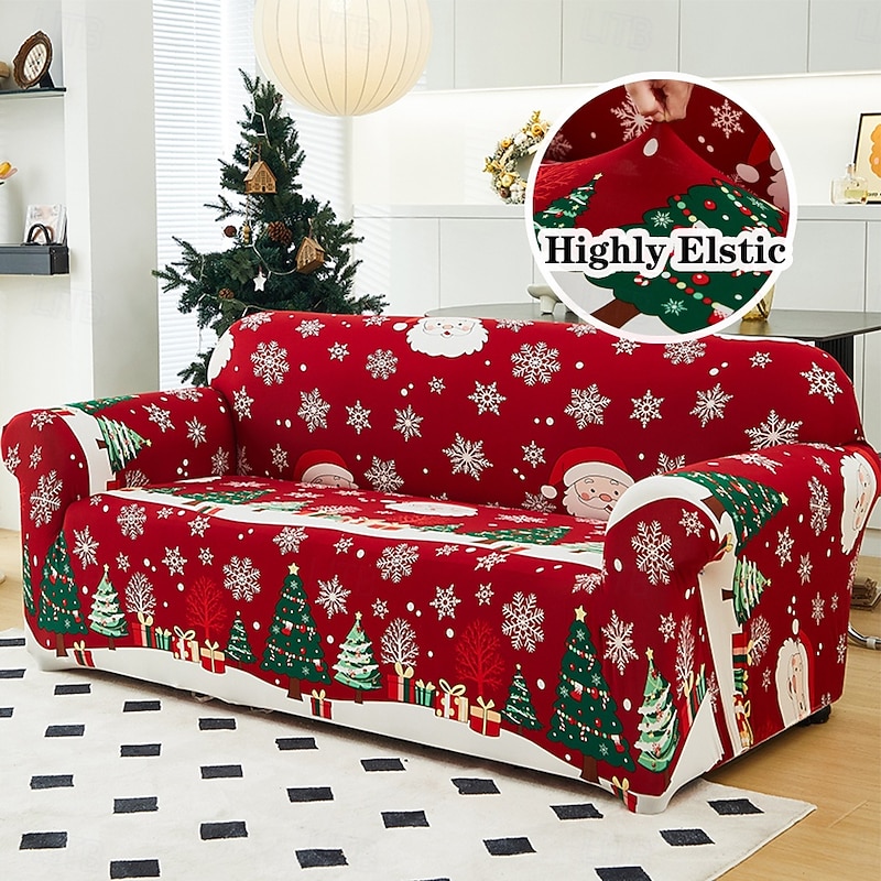 1 piece of Christmas polyester sofa cover living room elastic sofa cover pet anti dirt detachable sofa protection cover home decoration