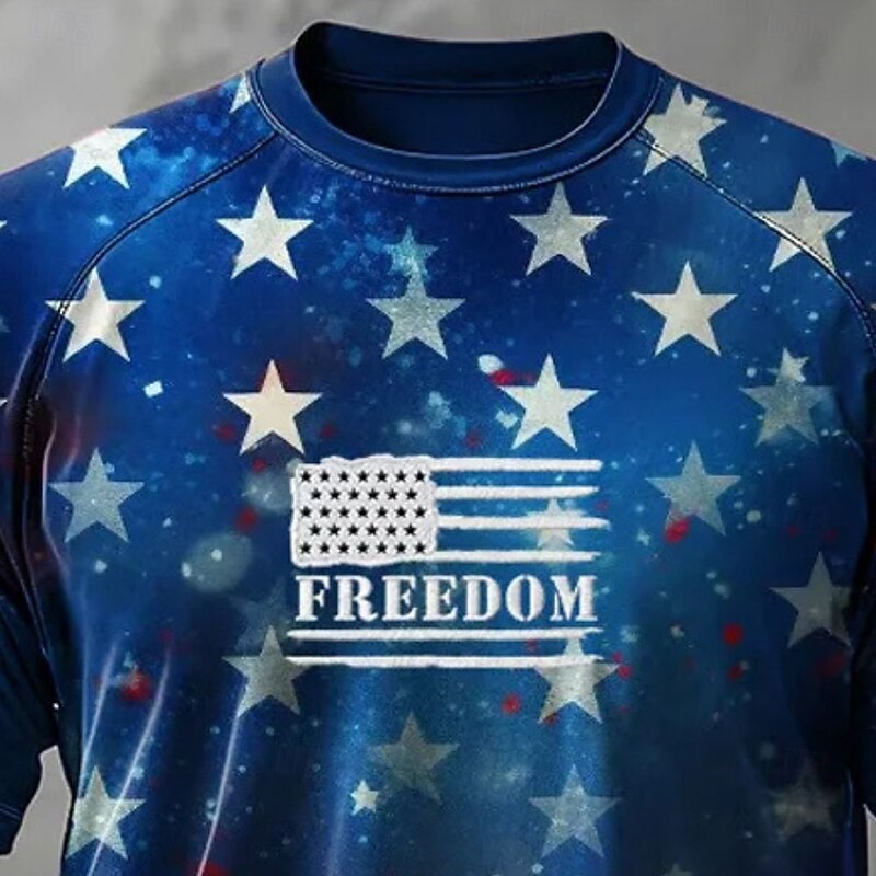 Men's Stars American Flag Raglan T Shirt Short Sleeve Shirt T shirt Tee Tee Top Short Sleeve T shirt 3D Print Crew Neck Shirt Fashion Designer Casual Vacation Daily Holiday Navy Blue All Seasons2