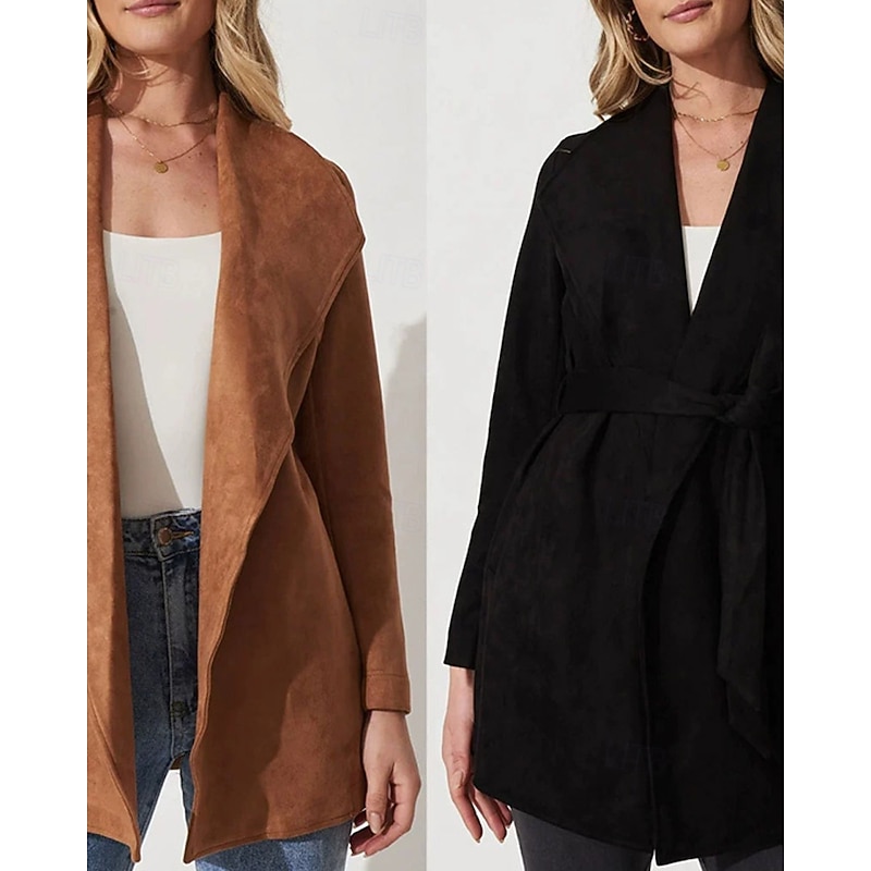 Women's Blazer Comfortable Patchwork Elegant Fashion Outdoor Plain Going out Casual Daily Weekend Cardigan Regular Lapel Regular Fit Long Sleeve Outerwear Black Brown Spring Fall