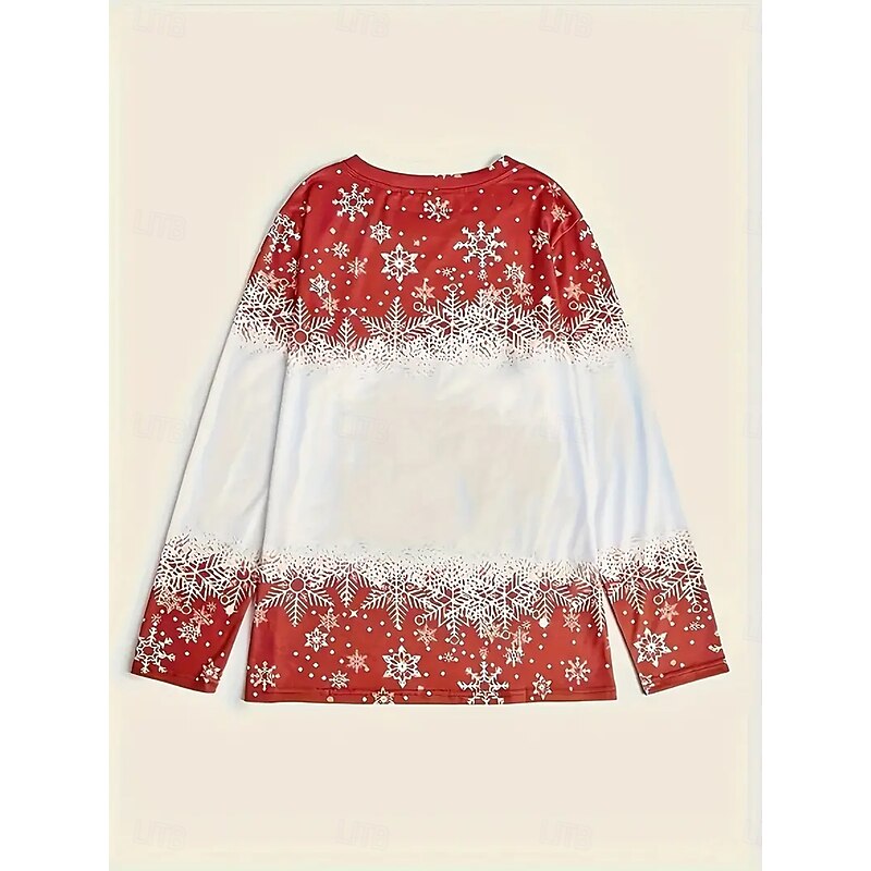 Christmas Women's T Shirt Graphic Snowman Snowflake Vintage Fashion Stylish Long Sleeve Crew Neck Regular Tops Daily Weekend Print Red Summer Spring Fall Winter3