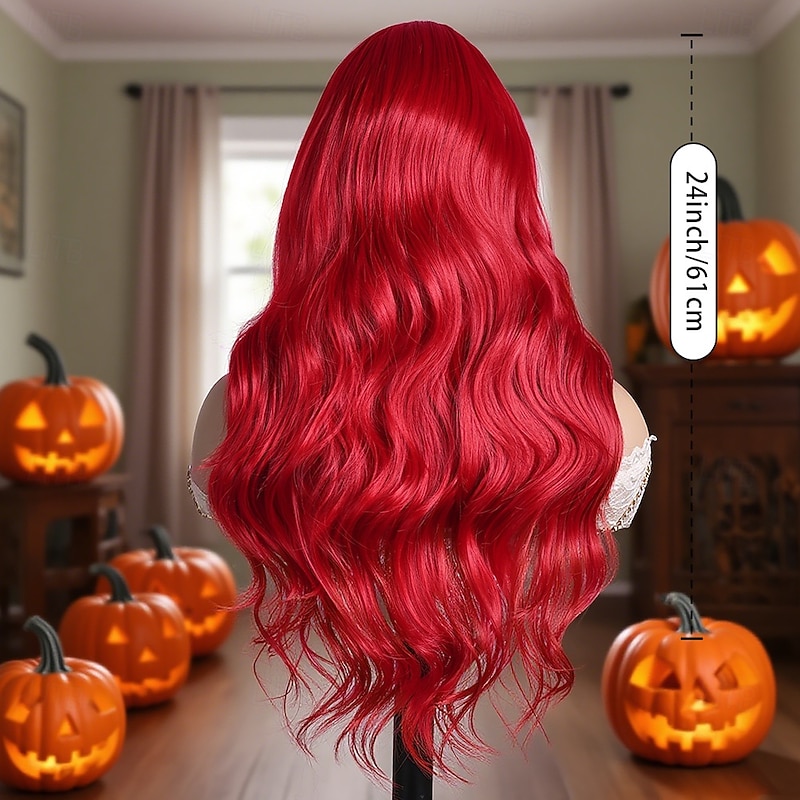 Synthetic Lace Wig Body Wave Style 24 inch Red Middle Part U Part Wig Women's Wig Red / Brown4