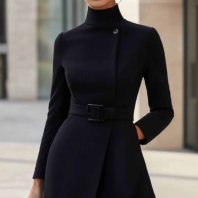 Women's Mini Dress Sheath Dress Formal Dress Elegant Fashion Modern Outdoor Office Regular Fit Plain Long Sleeve Stand Collar Black Wine Fall Winter2