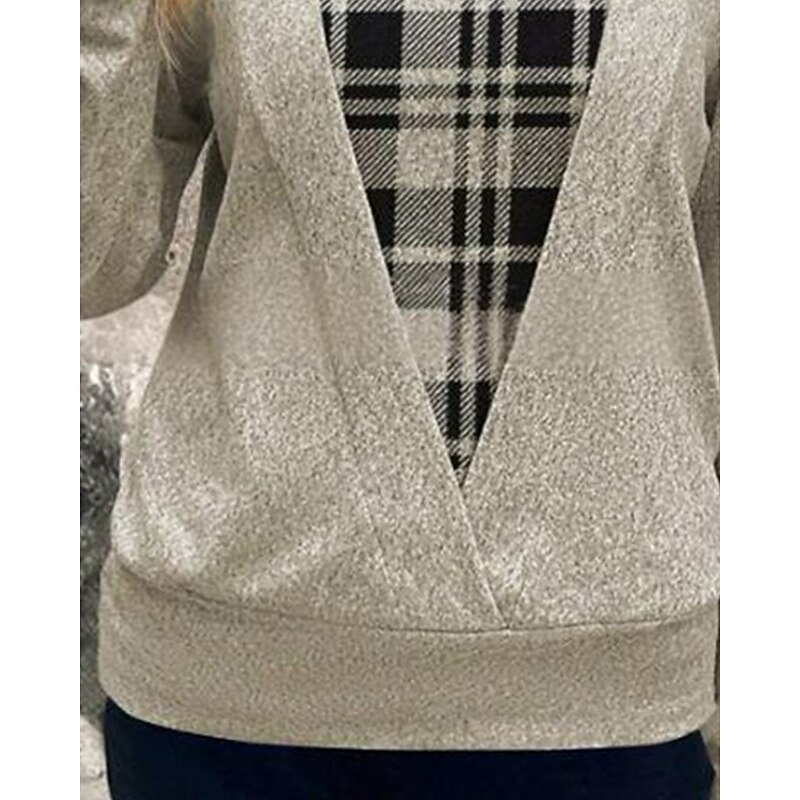 Women's Shirt Blouse Plaid Stylish Basic Casual Long Sleeve Square Neck Regular Tops Daily Holiday Print Khaki Spring Fall Winter3