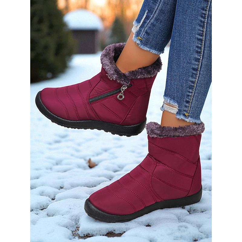 Women's Warm Winter Snow Boots with Faux Fur Lining and Side Zipper, Anti-Slip Waterproof Ankle Boots for Outdoor Wear3