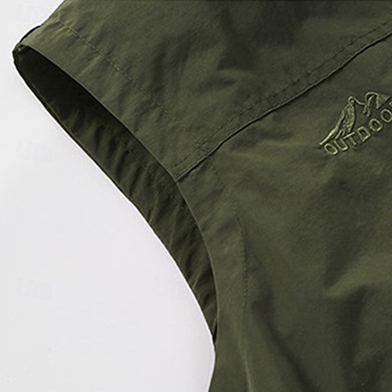 Men's Outdoor Vest Vest Fishing Vest Outdoor Daily Fashion Casual Spring Fall Pocket Polyester Comfortable Plain Zipper Stand Collar Regular Fit Black Khaki Army Green Dark Blue Vest4