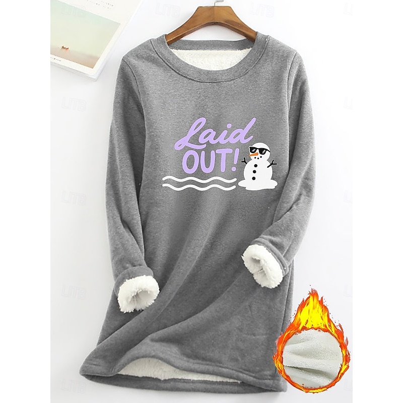 Women's Fleece Lined Pullover Sweatshirt Pajamas Pullover Sweatshirt Pullover Sweatshirts Letter Warm Streetwear Casual Long Sleeve Crew Neck Long Tops Home Dailywear Casual Print Yellow Pink Gray