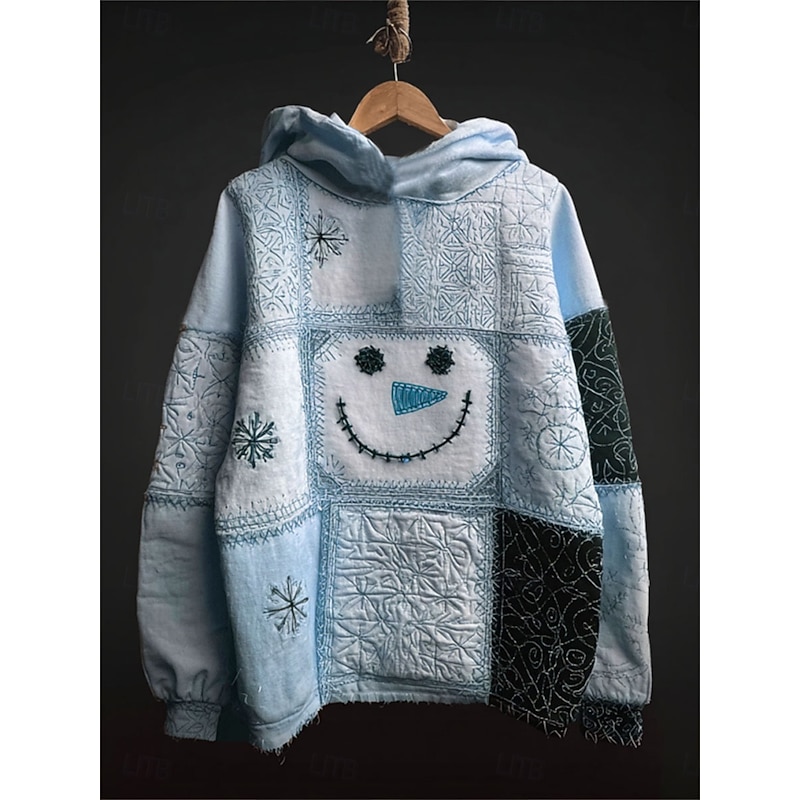 Women's Pullover Hoodie Sweatshirt Graphic Snowman Christmas Casual Long Sleeve Hooded Regular Tops Party Evening Wear Street Dailywear Patchwork Blue Purple Green Beige Spring Fall Winter2