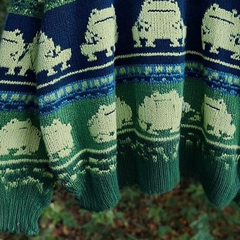 Women's Sweater Pullover Daily Casual Graphic Animal Ribbed Crew Neck Knitted Print Long Sleeve Regular Tops Knit Outdoor Weekend Green Fall Winter4