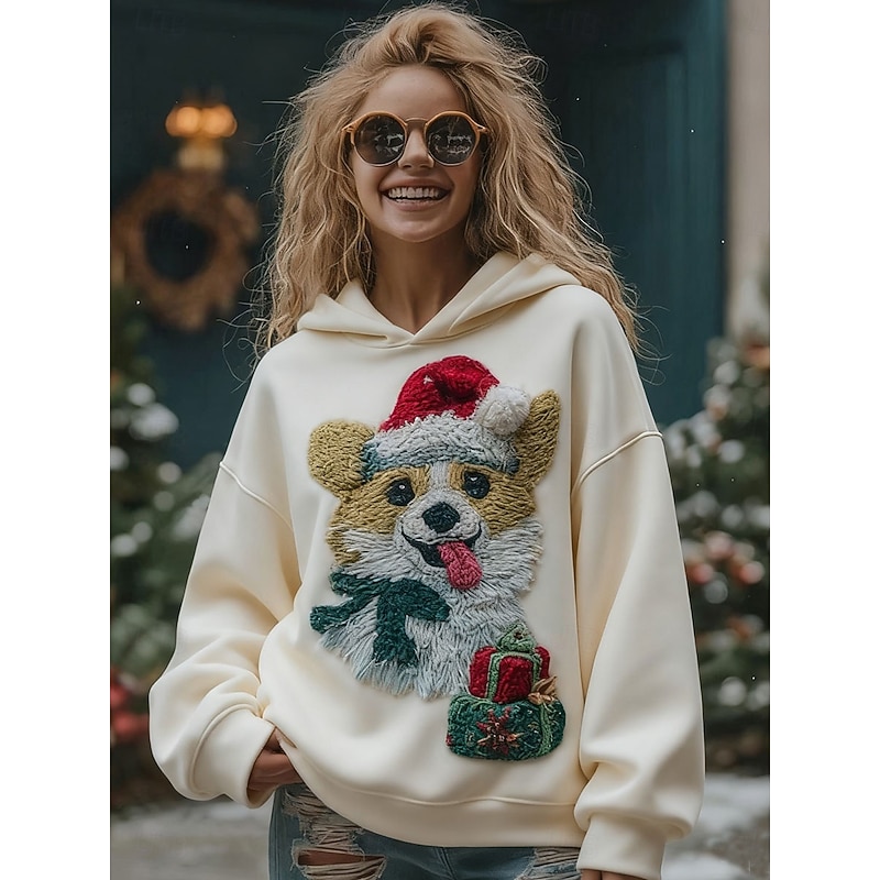 Women's Pullover Hoodie Sweatshirt Graphic Animal Casual Long Sleeve Hooded Regular Tops Party Evening Wear Street Dailywear Patchwork Red Navy Blue Beige Spring Fall Winter