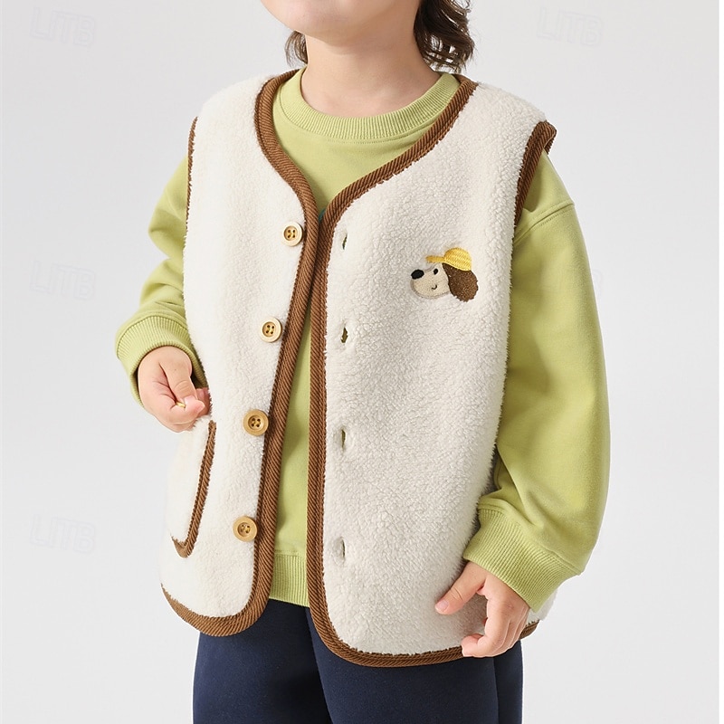 Kids Unisex Vest Coat Outerwear Color Block Sleeveless Buttons Keep Warm Soft Breathable Coat Outdoor Fashion Daily White Fall Winter 4 years+