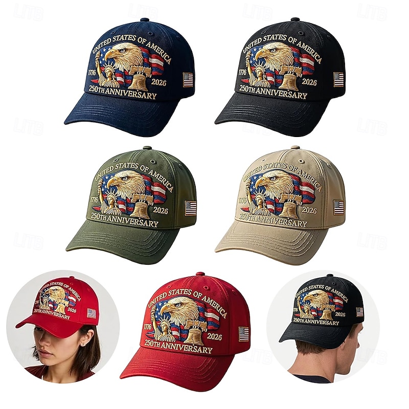 United States 250th Anniversary Hat Bald Eagle Heat Transfer Printing Patriotic Baseball Cap Adjustable Retro Patriotic Cap for Men Women