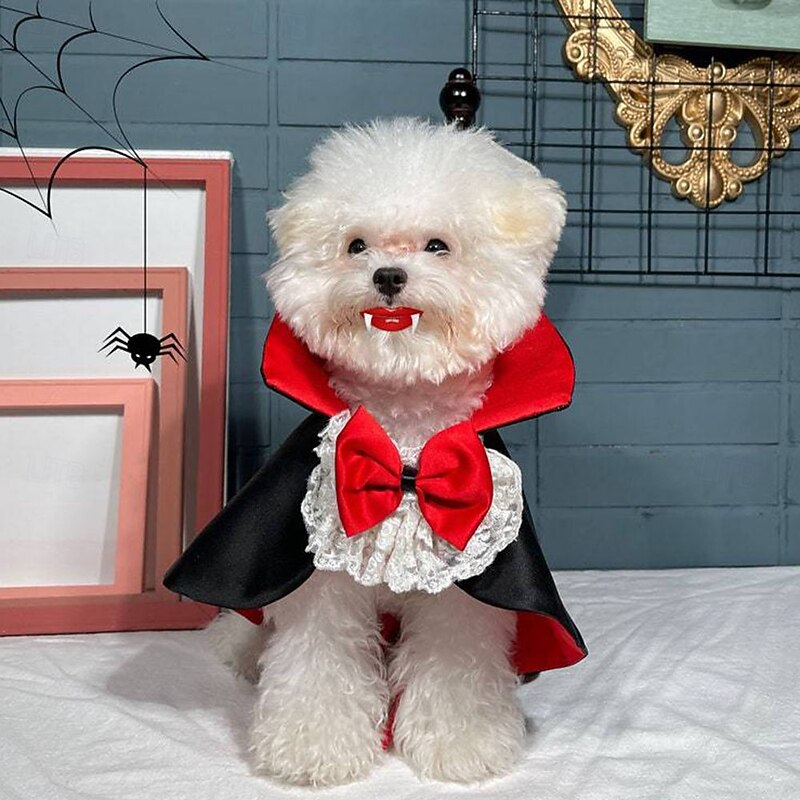 1pc Halloween Pet Cape Costume - Red & Black Vampire Design with Adjustable Straps All-Season Wear for Small/Medium/Large Dogs & Cats for Halloween Parties & Themed Events Halloween Costumes2