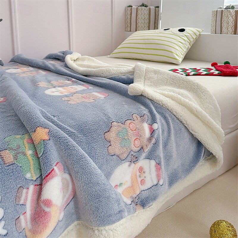 Christmas Snowflake Sherpa Fleece Blanket, Thick Warm Layered Throw, Gift Cozy Blanket for Sofa & Bed, Holiday Home Decor2