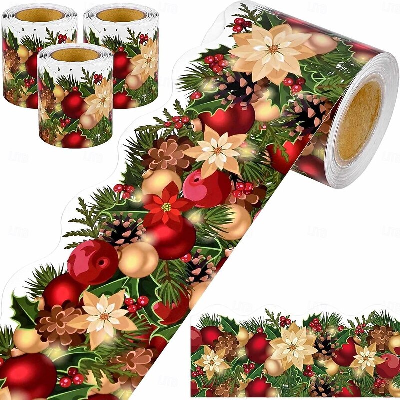 3 Roll Christmas Bulletin Border Stickers 180FT Gift Candy Trim Border Christmas Decoration Borders Red Green Label Stickers for Winter Christmas Holiday Classroom School Decoration