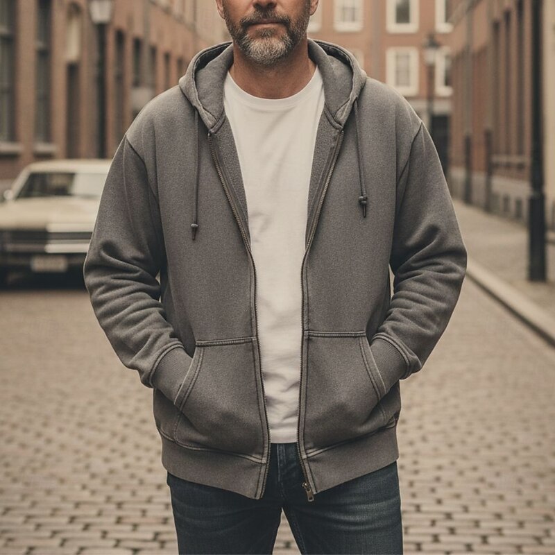 Men's Full Zip Hoodie Pullover Hoodie Sweatshirt Distressed Hoodie Apricot Black Pink Coffee Gray Hooded Plain Pocket Casual Daily Going out Streetwear Casual Fall & Winter Clothing Apparel Hoodies